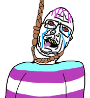 anhero bloodshot_eyes clothes crying flag flag_transgender_pride_flag glasses hanging open_mouth purple_hair rope stubble tongue tranny variant:sidson yellow_teeth // 506x548 // 51KB