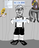 3soyjaks animal arm bloodshot_eyes clothes crying dog ear full_body glasses grey_skin hair hand hanging janny leg lolkek meta nas_to_be_deleted open_mouth purple_hair rope soybooru soyjak stubble // 1588x1920 // 318KB