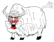 angry animal crying ear full_body fume glasses horn merge mustache open_mouth red_skin snout soyjak steam stubble tail variant:a24_slowburn_soyjak variant:feraljak yak // 512x400 // 74KB