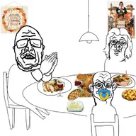 3_soyjaks autumn baby closed_eyes food glasses lamp op_is_a_retarded_lazy_faggot_for_not_tagging_his_own_shit open_mouth pie poster praying thanksgiving variant:sidson wine woman // 738x738 // 149KB
